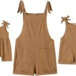Mommy and Me Outfits Solid Color Family Matching Overall Shorts Jumpsuit Romper Summer Clothes for Mother and Daughter