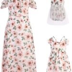 Mommy and Me Dresses Floral Print Cold Shoulder Ruffle Backless Strap Romper Beach Midi Dress Summer