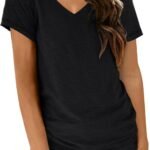 T Shirts Short Sleeve V Neck Tees Tops for Women Fashion Trendy Lightweight Soft Casual Summer Outfits Clothes