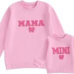 Mommy and Me Fall Outfits Mama and Mini Sweatshirts Family Matching Outfits Letter Print Pullover Sweatshirt Tops