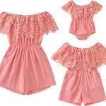 Mommy and Me Jumpsuit Shorts Overall Off Shoulder Mother Daughter Family Matching Romper Outfits Summer Clothes
