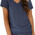 T Shirts Short Sleeve V Neck Tees Tops for Women Fashion Trendy Lightweight Soft Casual Summer Outfits Clothes