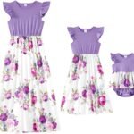 Mommy and Me Dresses Matching Outfits Floral Printed Sleeveless Tank Maxi Dress for Mother and Daughter