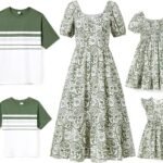 Family Matching Summer Outfits, Mommy and Me Matching Shirts Dresses Paisley Print Matching Dresses for Family