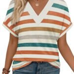 Womens Summer Tops Short Dolman Sleeve Shirts  Fashion V Neck Outfits Clothes