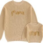 Mommy and Me Matching Outfits Mama and Mini Long Sleeve Crewneck Sweater Pullover Tops Mother Baby Matching Clothes