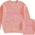 Mommy and Me Matching Outfits Mama and Mini Long Sleeve Crewneck Sweater Pullover Tops Mother Baby Matching Clothes